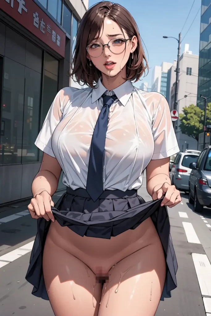 JKコスプレした人妻が街中でパンティー見せてるAIイラスト39枚目