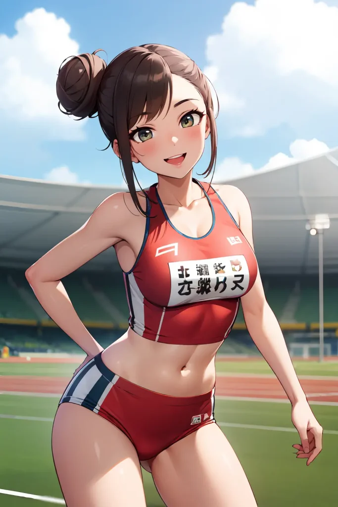 陸上女子がスポーツウェアをたくし上げておっぱいを見せるAIエロ画像26枚目