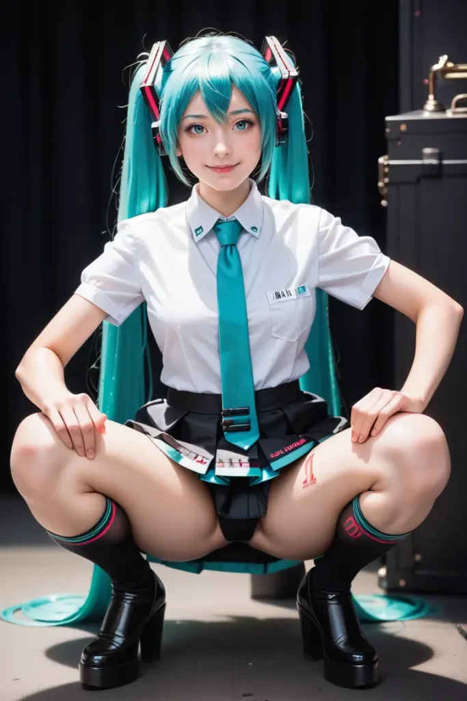 初音ミクコスプレイヤーのヌードグラビアAIエロ画像4枚目