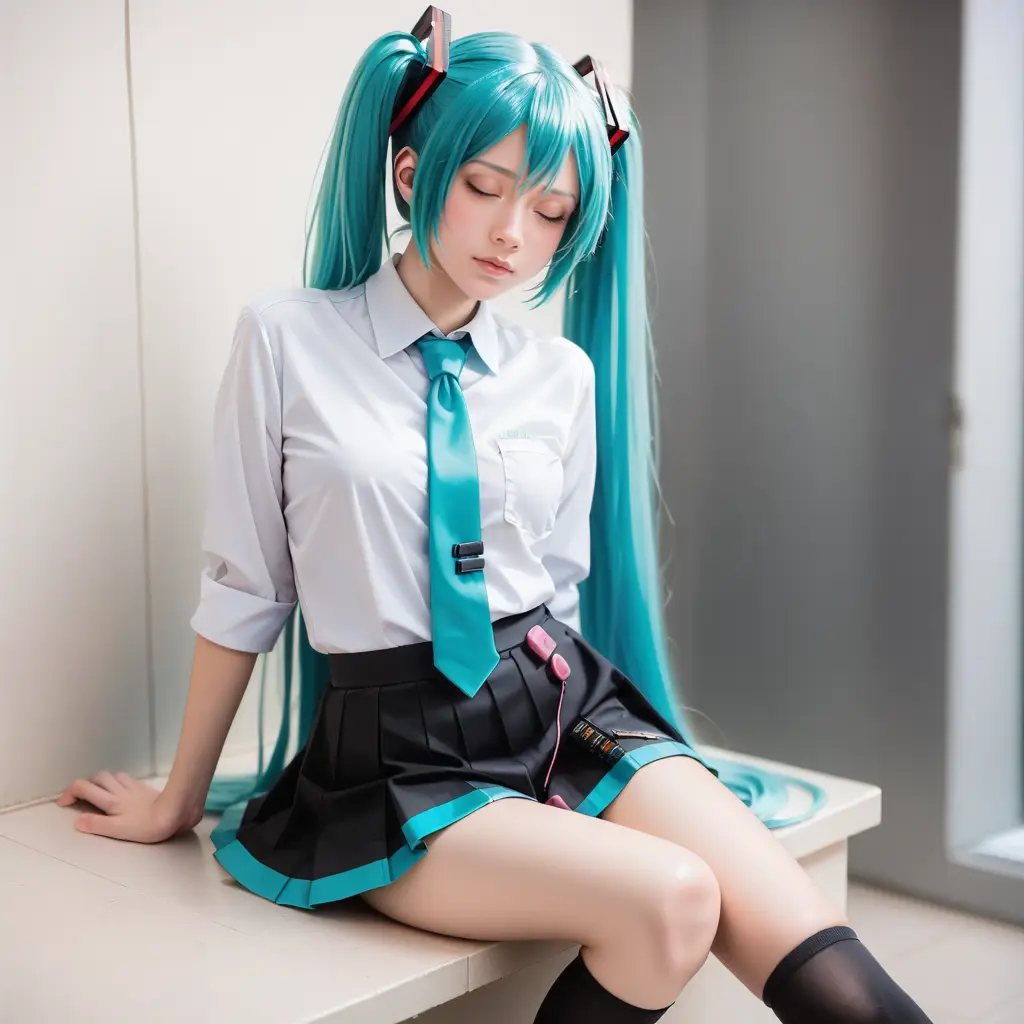 初音ミクのコスプレお姉さんがオナニーするAIエロ画像52枚目