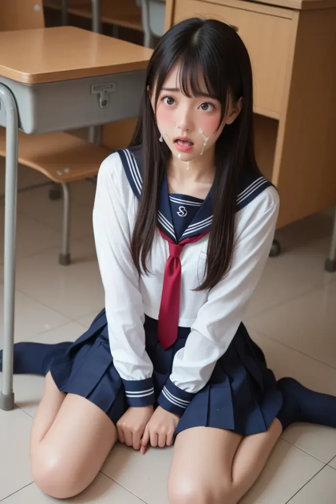 女子高生のお顔にザーメンぶっかけるAIエロ画像5枚目