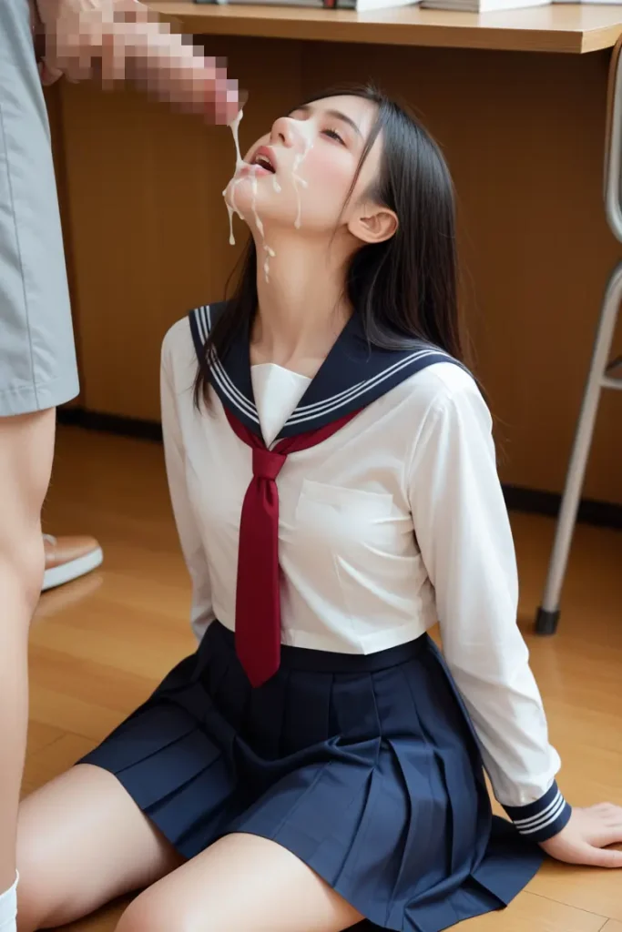 女子高生のお顔にザーメンぶっかけるAIエロ画像10枚目