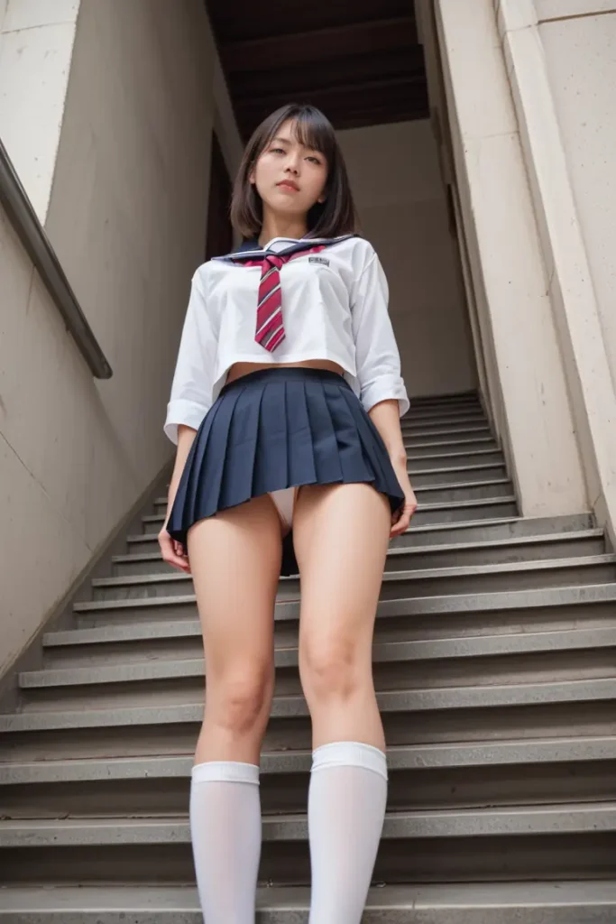 階段から見える女子高生のパンチラAIエロ画像11枚目