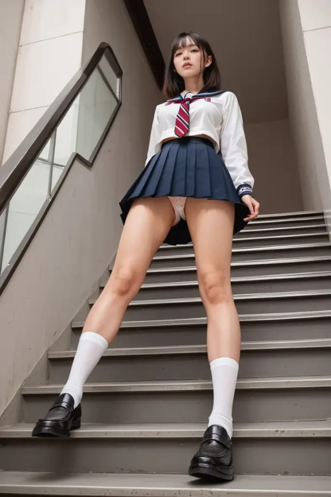 階段から見える女子高生のパンチラAIエロ画像15枚目