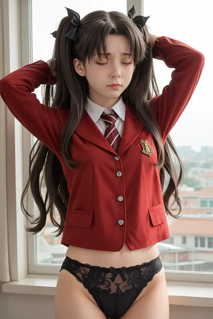 Fateの遠坂凛コスプレしたお姉さんのヌードグラビアAIエロ画像15枚目