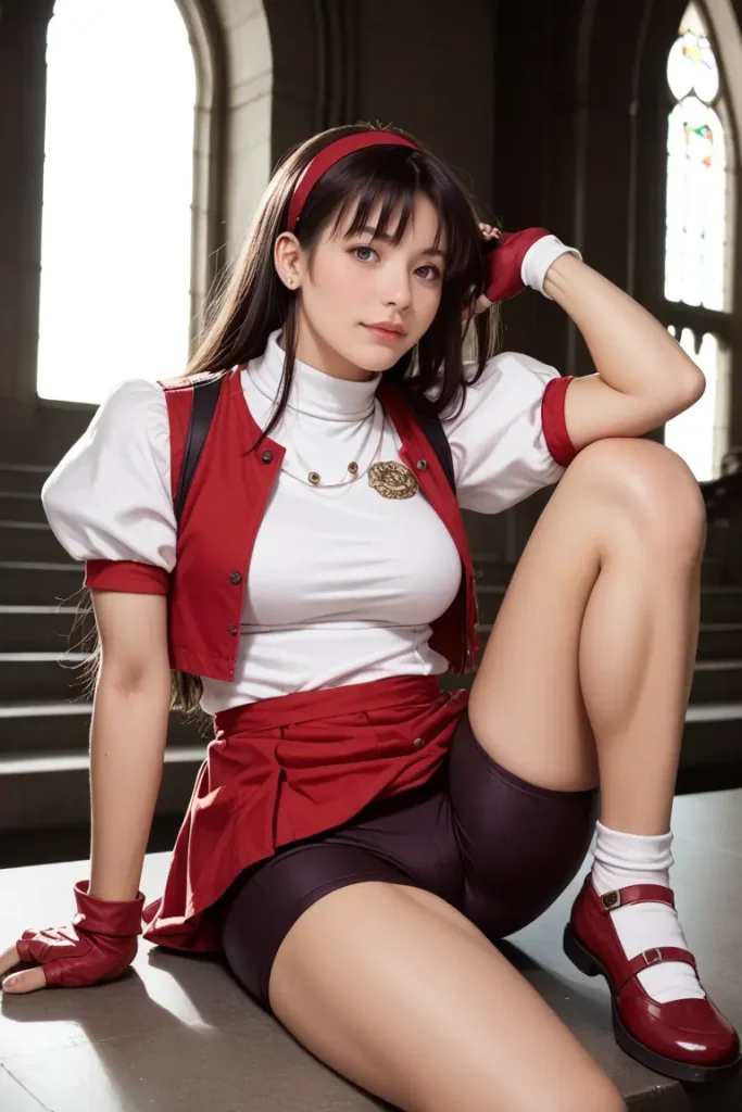 KOFの麻宮アテナのコスプレしたお姉さんのヌードグラビアAIエロ画像34枚目