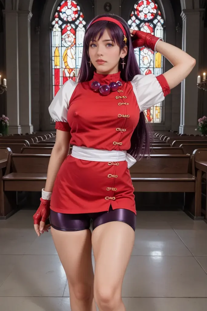 KOFの麻宮アテナのコスプレしたお姉さんのヌードグラビアAIエロ画像46枚目