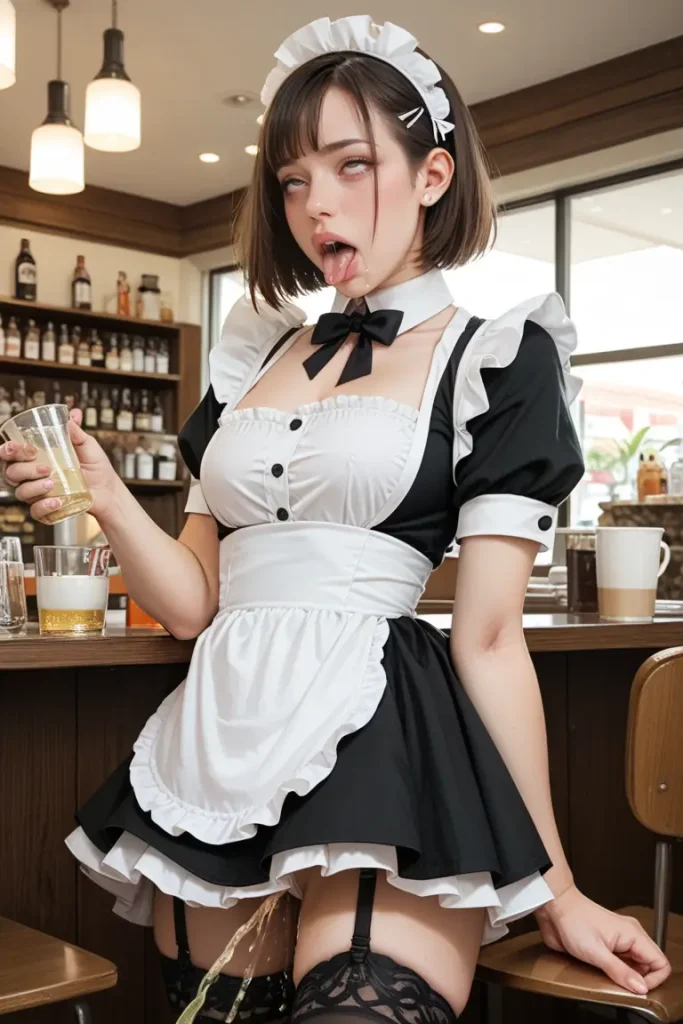 メイドカフェでメイドさんの聖水が飲めるAIエロ画像1枚目