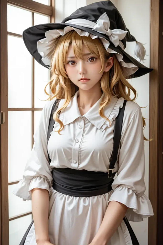 東方の霧雨魔理沙のコスプレしたお姉さんのヌードグラビアAIエロ画像1枚目