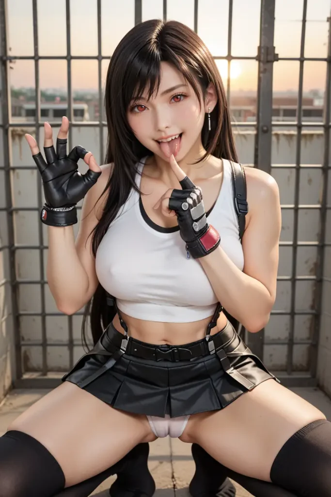 ファイナルファンタジーのティファのコスプレしたお姉さんがフェラチオを誘ってくるAIエロ画像1枚目