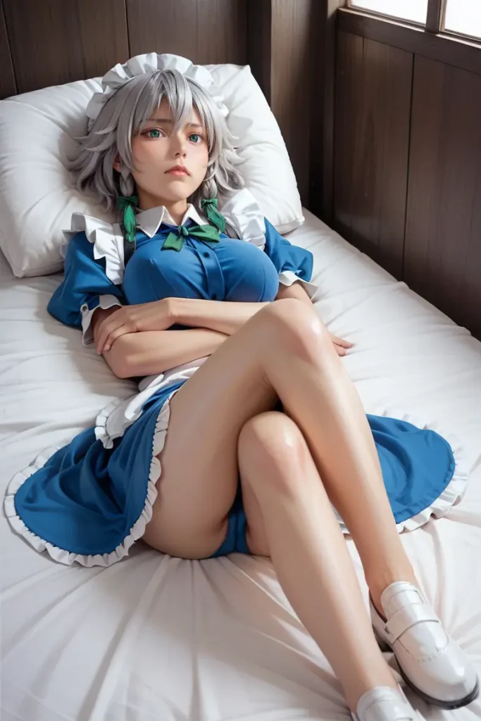 東方の十六夜咲夜のコスプレしたお姉さんのエッチなグラビアが見れるAIエロ画像2枚目