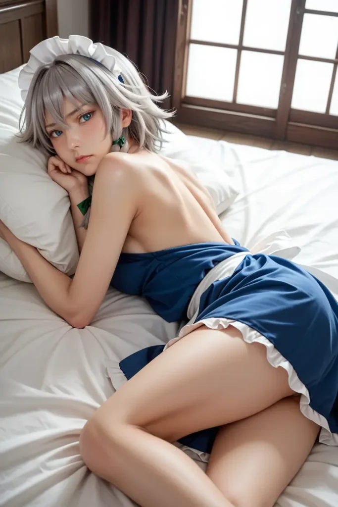 東方の十六夜咲夜のコスプレしたお姉さんのエッチなグラビアが見れるAIエロ画像3枚目