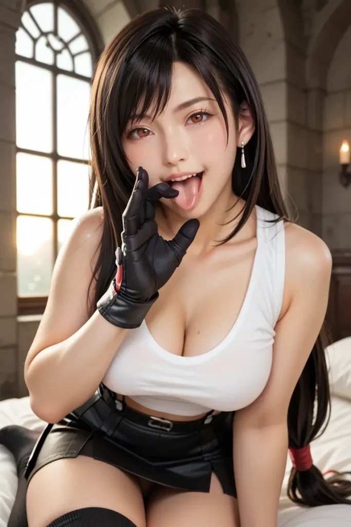 ファイナルファンタジーのティファのコスプレしたお姉さんがフェラチオを誘ってくるAIエロ画像7枚目