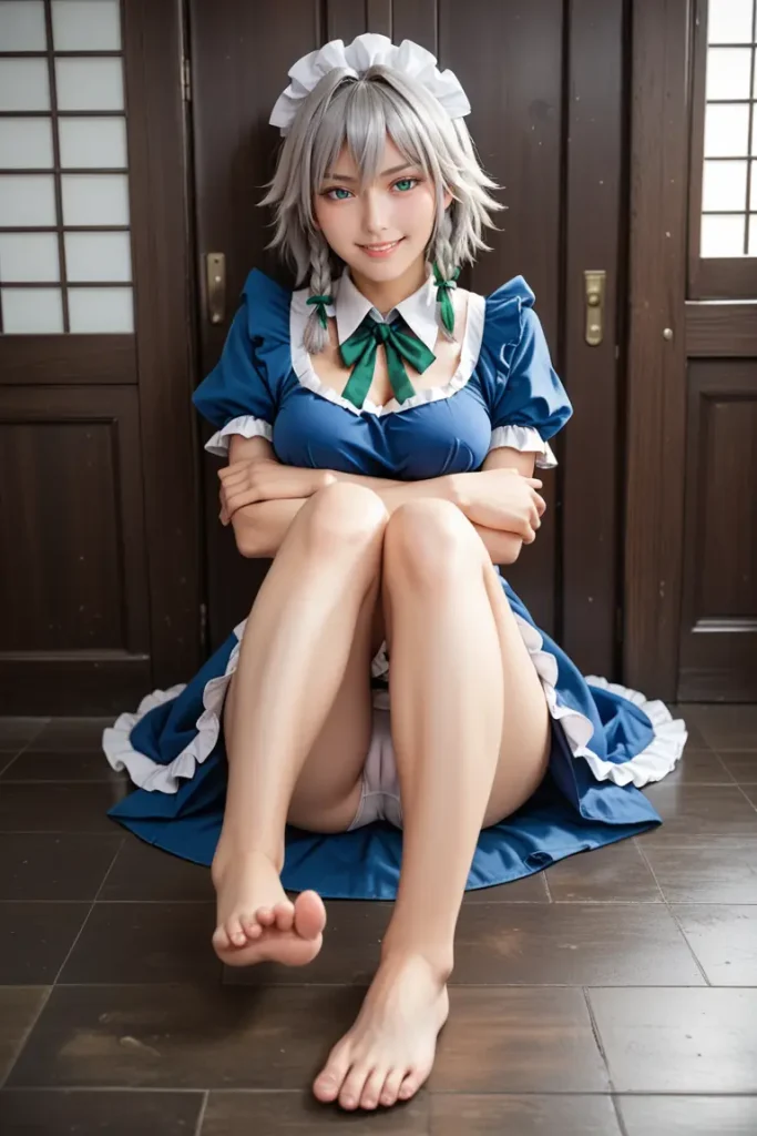 東方の十六夜咲夜のコスプレしたお姉さんのエッチなグラビアが見れるAIエロ画像9枚目