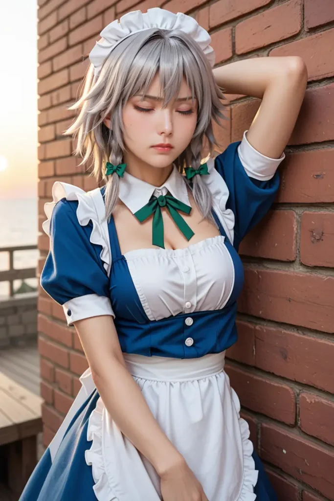 東方の十六夜咲夜のコスプレしたお姉さんのエッチなグラビアが見れるAIエロ画像122枚目