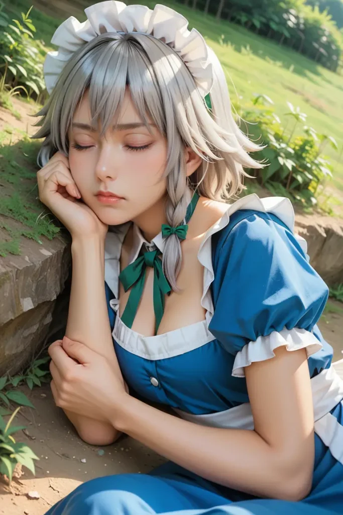 東方の十六夜咲夜のコスプレしたお姉さんのエッチなグラビアが見れるAIエロ画像126枚目