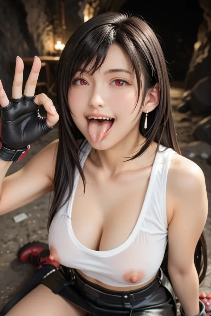 ファイナルファンタジーのティファのコスプレしたお姉さんがフェラチオを誘ってくるAIエロ画像14枚目