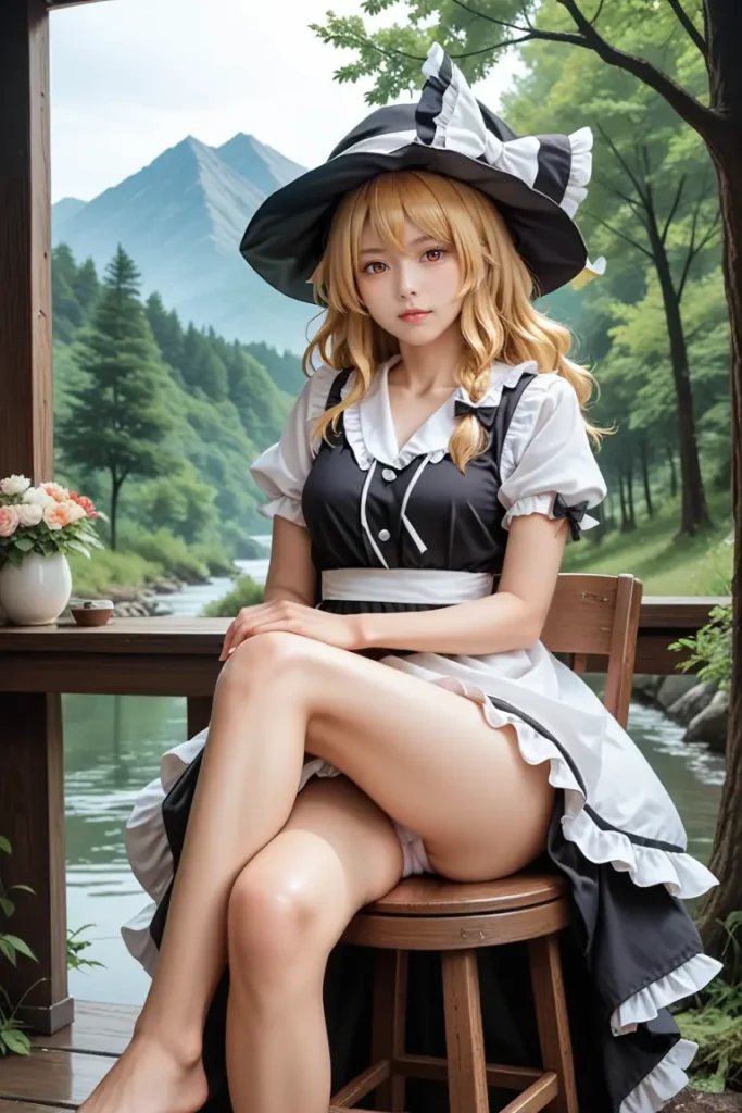 東方の霧雨魔理沙のコスプレしたお姉さんのヌードグラビアAIエロ画像17枚目