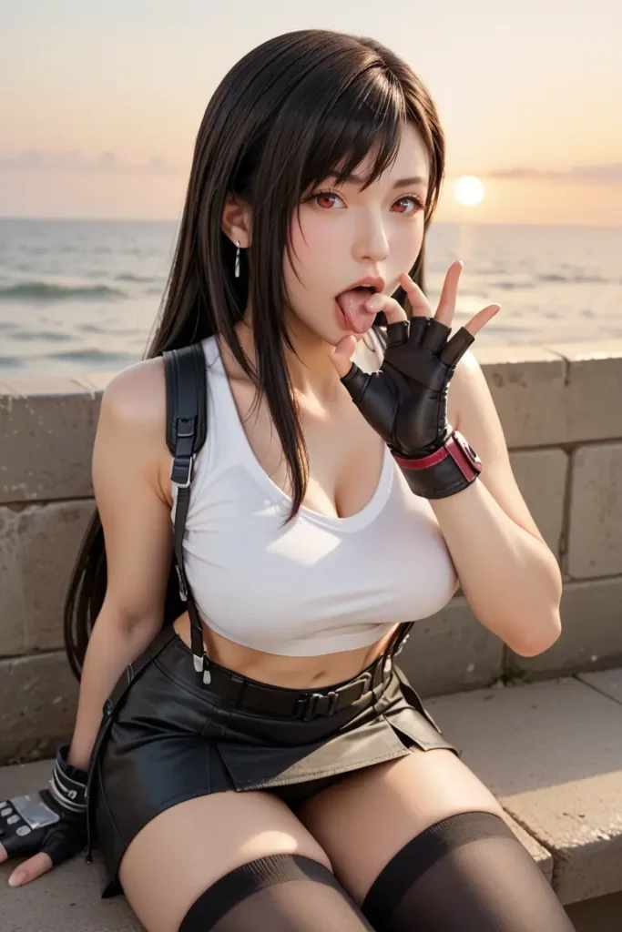 ファイナルファンタジーのティファのコスプレしたお姉さんがフェラチオを誘ってくるAIエロ画像17枚目