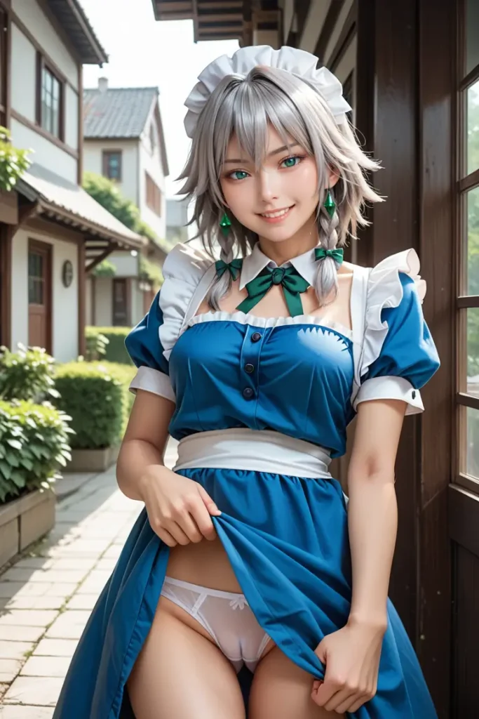 東方の十六夜咲夜のコスプレしたお姉さんのエッチなグラビアが見れるAIエロ画像25枚目