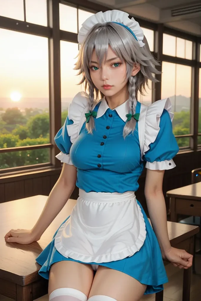 東方の十六夜咲夜のコスプレしたお姉さんのエッチなグラビアが見れるAIエロ画像33枚目