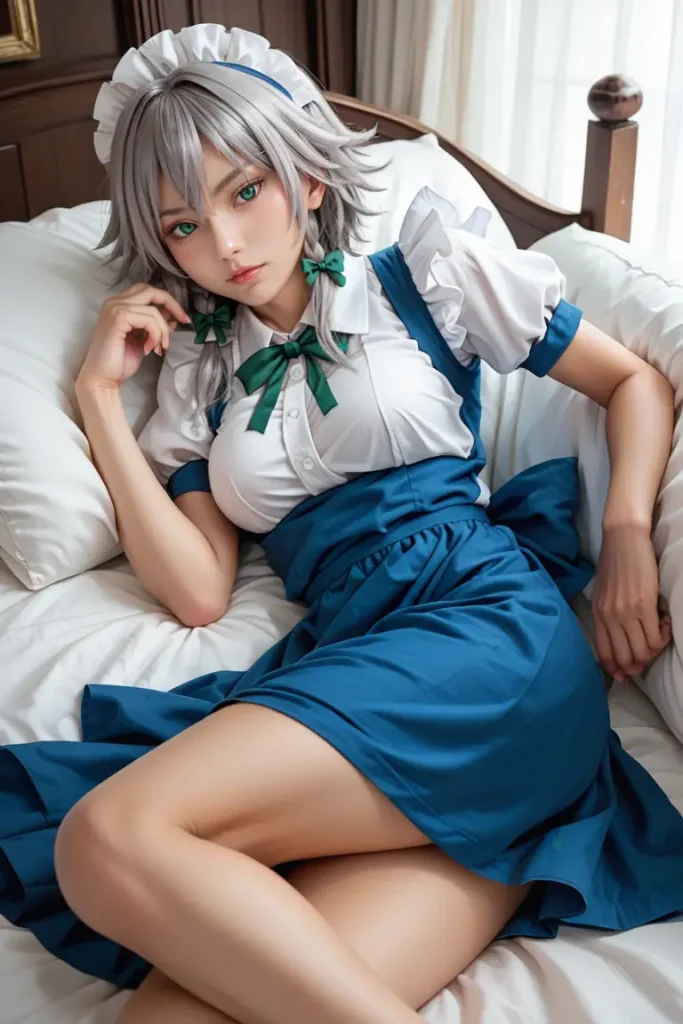 東方の十六夜咲夜のコスプレしたお姉さんのエッチなグラビアが見れるAIエロ画像34枚目