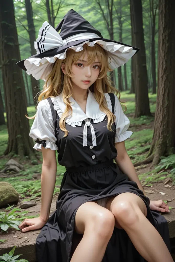 東方の霧雨魔理沙のコスプレしたお姉さんのヌードグラビアAIエロ画像37枚目