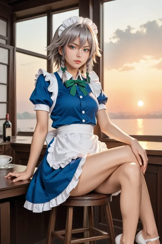 東方の十六夜咲夜のコスプレしたお姉さんのエッチなグラビアが見れるAIエロ画像37枚目