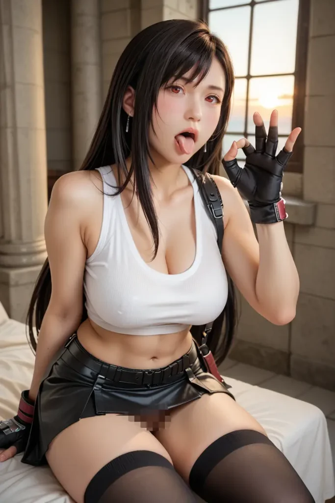 ファイナルファンタジーのティファのコスプレしたお姉さんがフェラチオを誘ってくるAIエロ画像38枚目