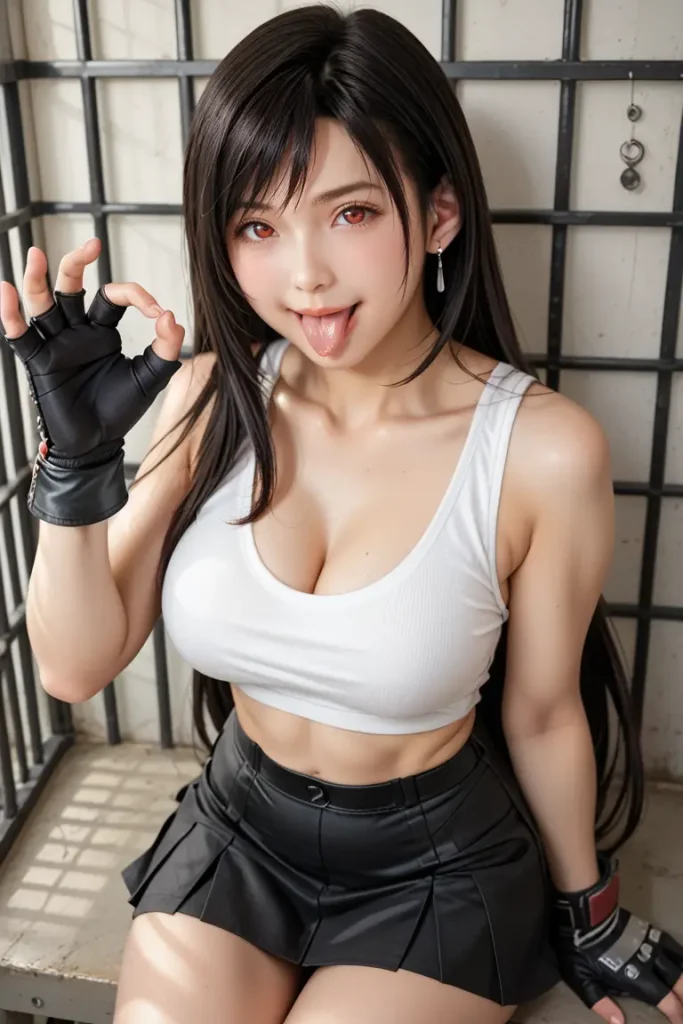 ファイナルファンタジーのティファのコスプレしたお姉さんがフェラチオを誘ってくるAIエロ画像43枚目