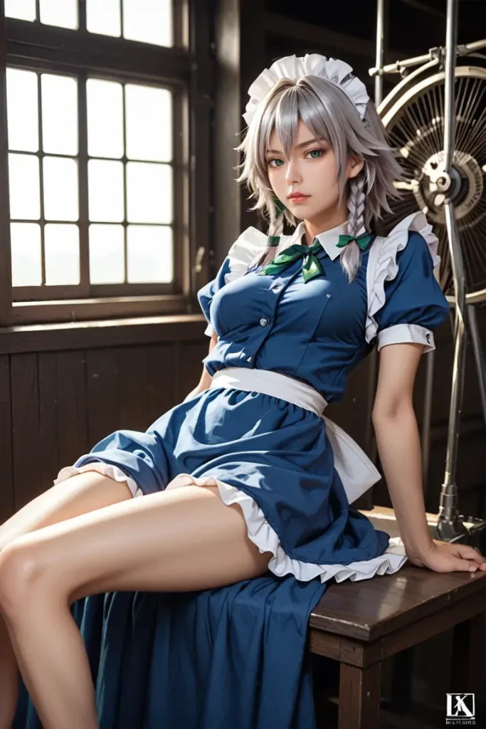 東方の十六夜咲夜のコスプレしたお姉さんのエッチなグラビアが見れるAIエロ画像44枚目