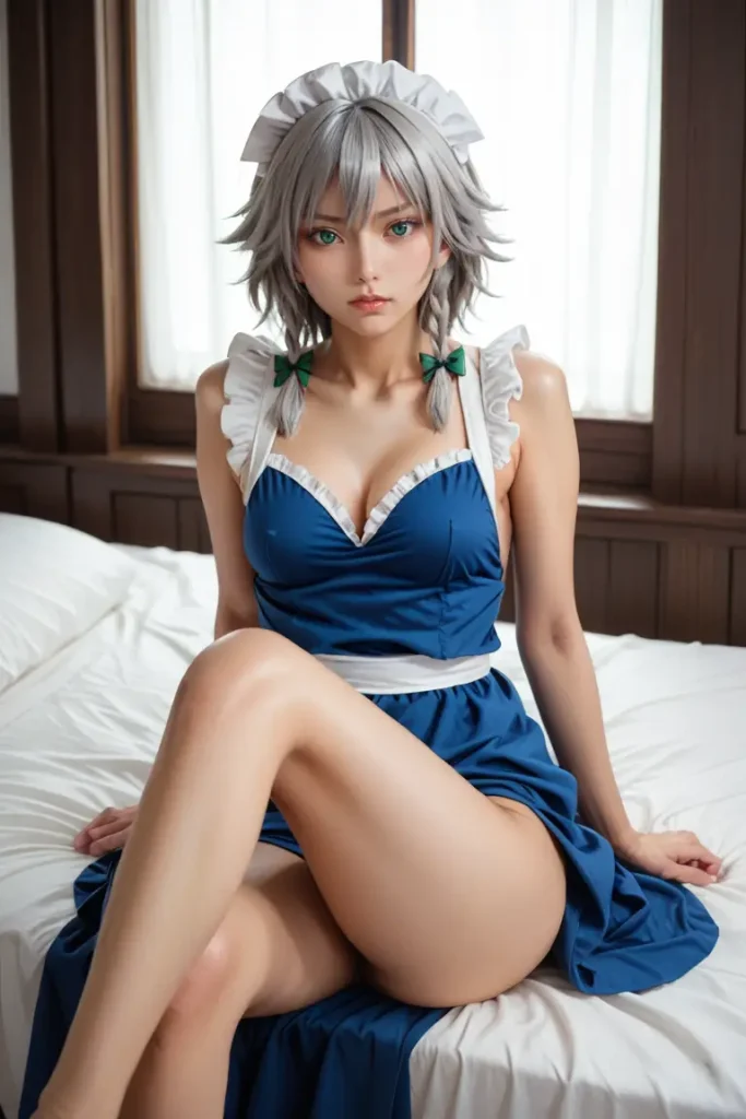 東方の十六夜咲夜のコスプレしたお姉さんのエッチなグラビアが見れるAIエロ画像48枚目