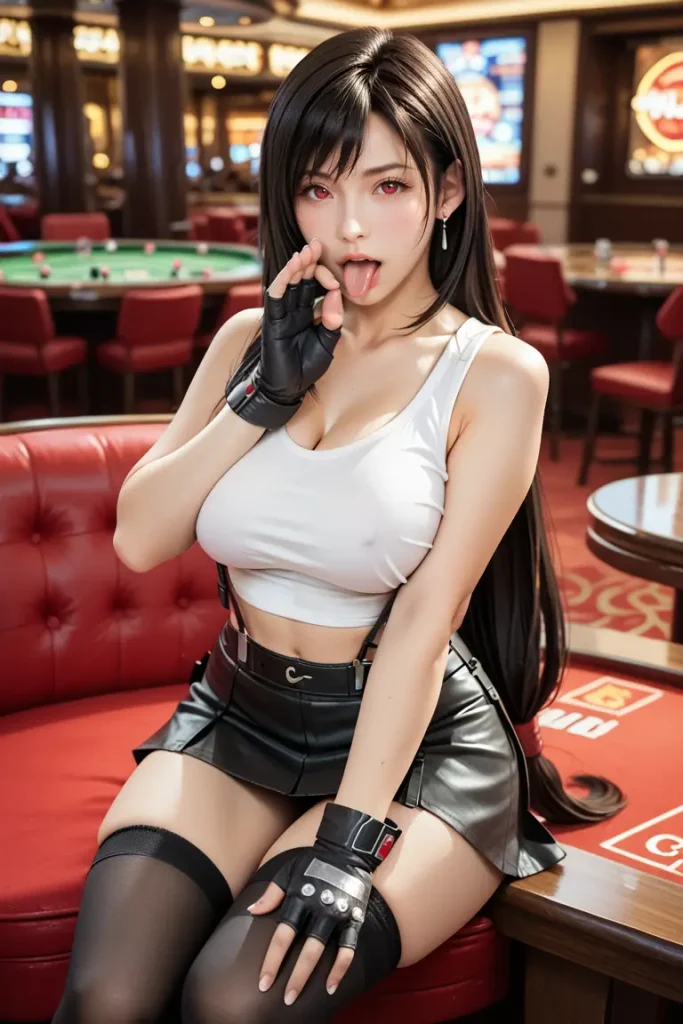 ファイナルファンタジーのティファのコスプレしたお姉さんがフェラチオを誘ってくるAIエロ画像48枚目
