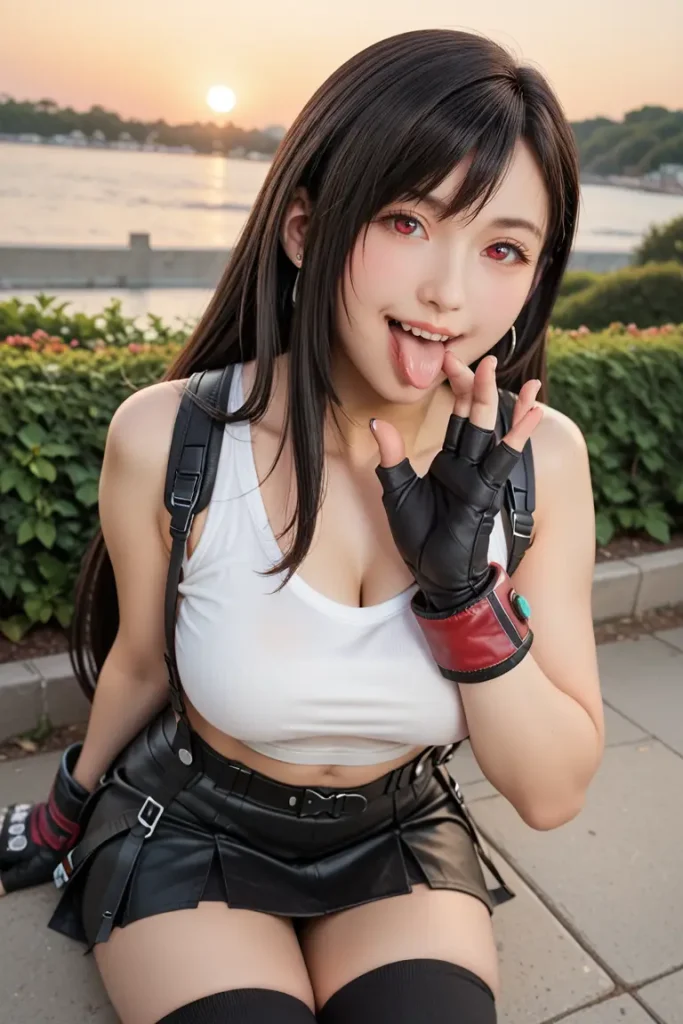 ファイナルファンタジーのティファのコスプレしたお姉さんがフェラチオを誘ってくるAIエロ画像49枚目