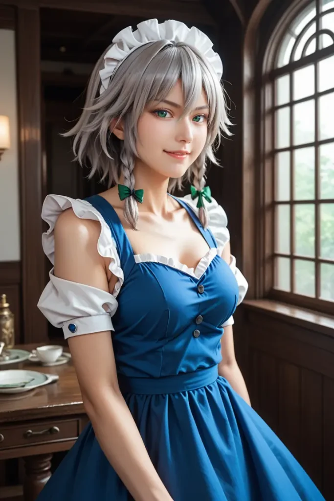 東方の十六夜咲夜のコスプレしたお姉さんのエッチなグラビアが見れるAIエロ画像52枚目