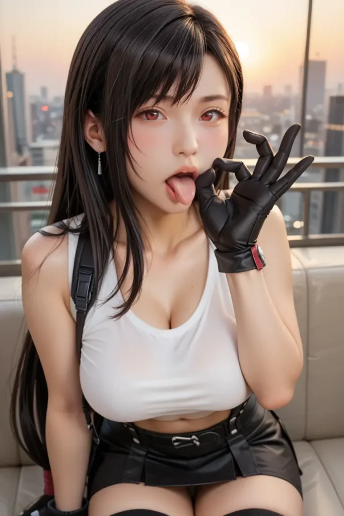 ファイナルファンタジーのティファのコスプレしたお姉さんがフェラチオを誘ってくるAIエロ画像52枚目