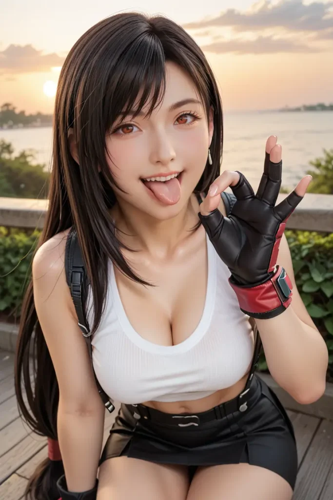 ファイナルファンタジーのティファのコスプレしたお姉さんがフェラチオを誘ってくるAIエロ画像58枚目