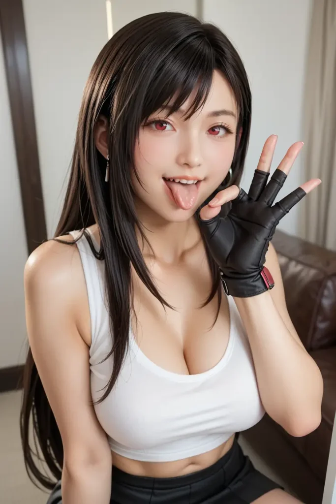 ファイナルファンタジーのティファのコスプレしたお姉さんがフェラチオを誘ってくるAIエロ画像59枚目