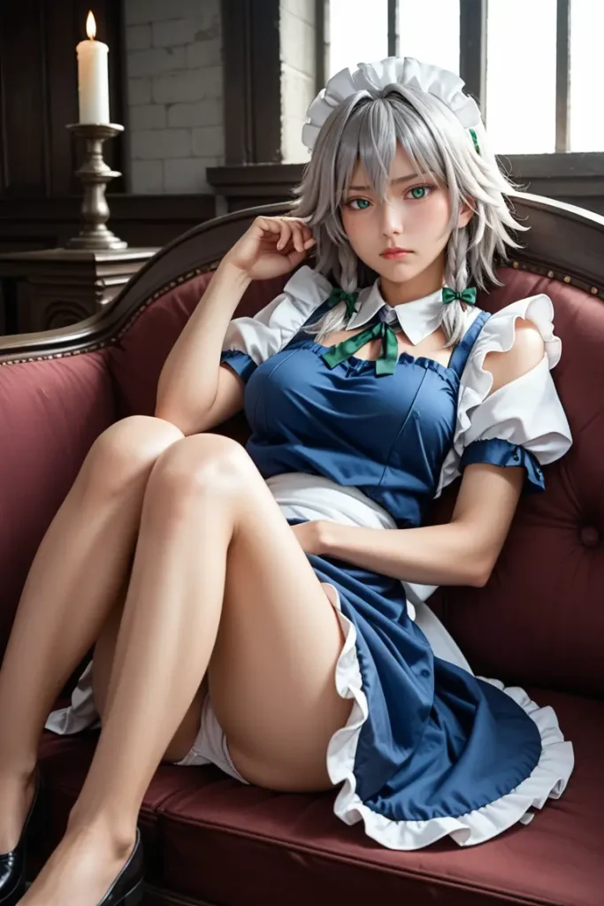 東方の十六夜咲夜のコスプレしたお姉さんのエッチなグラビアが見れるAIエロ画像62枚目