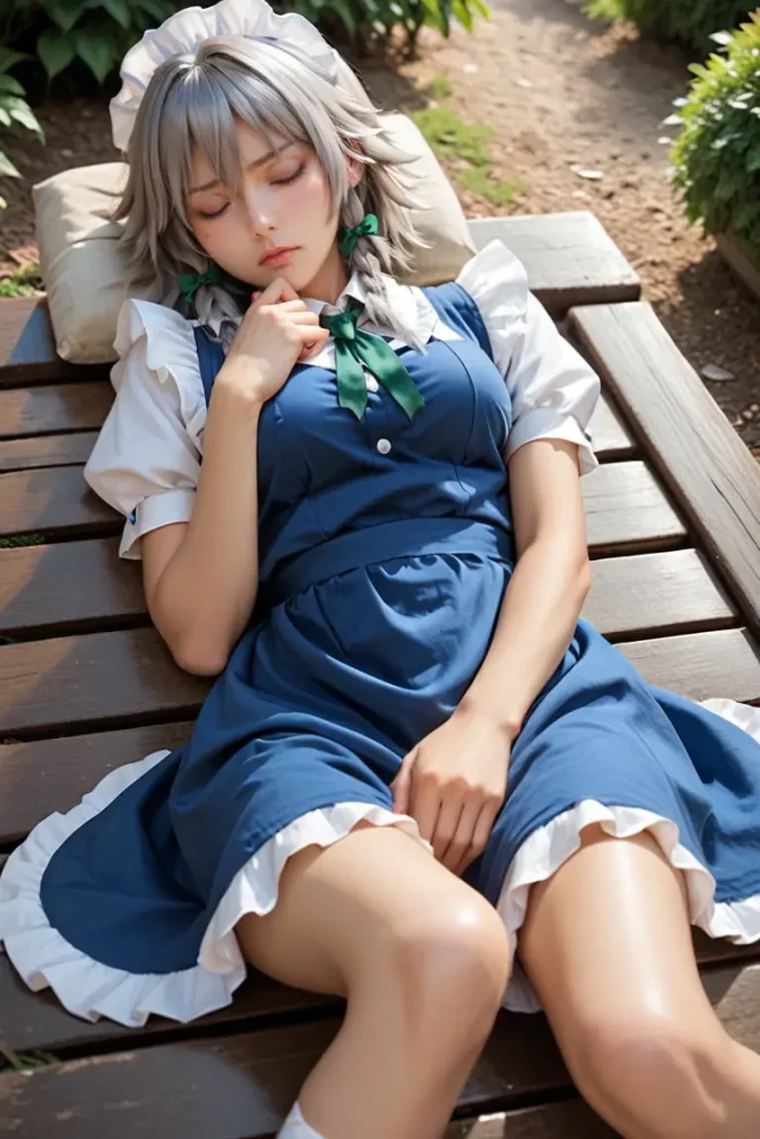 東方の十六夜咲夜のコスプレしたお姉さんのエッチなグラビアが見れるAIエロ画像64枚目