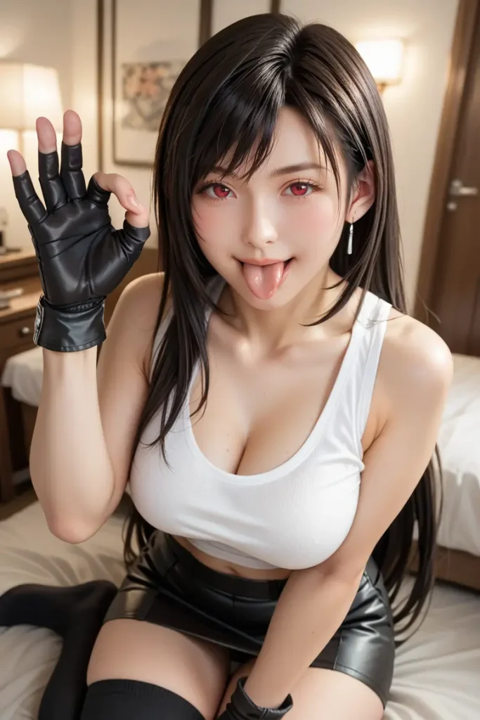 ファイナルファンタジーのティファのコスプレしたお姉さんがフェラチオを誘ってくるAIエロ画像64枚目