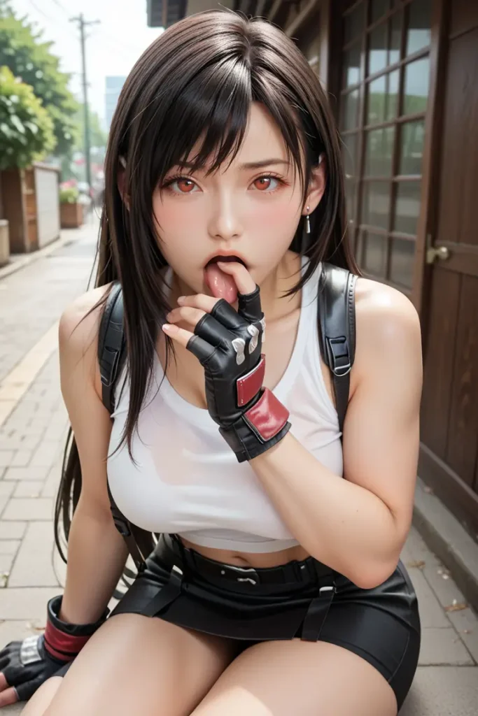 ファイナルファンタジーのティファのコスプレしたお姉さんがフェラチオを誘ってくるAIエロ画像70枚目
