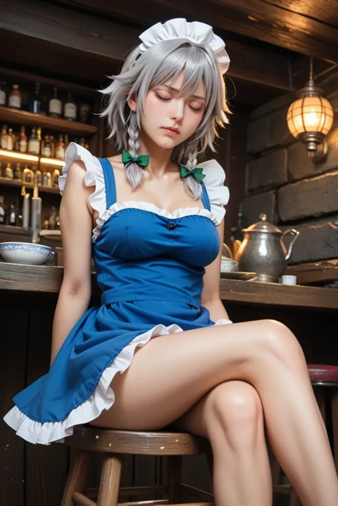 東方の十六夜咲夜のコスプレしたお姉さんのエッチなグラビアが見れるAIエロ画像87枚目