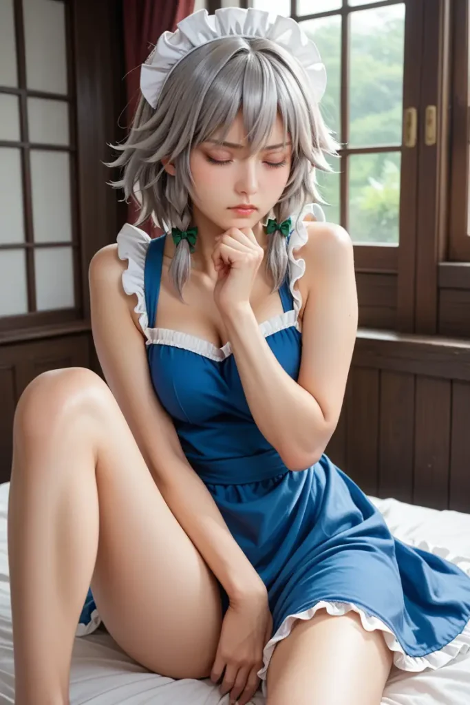 東方の十六夜咲夜のコスプレしたお姉さんのエッチなグラビアが見れるAIエロ画像91枚目