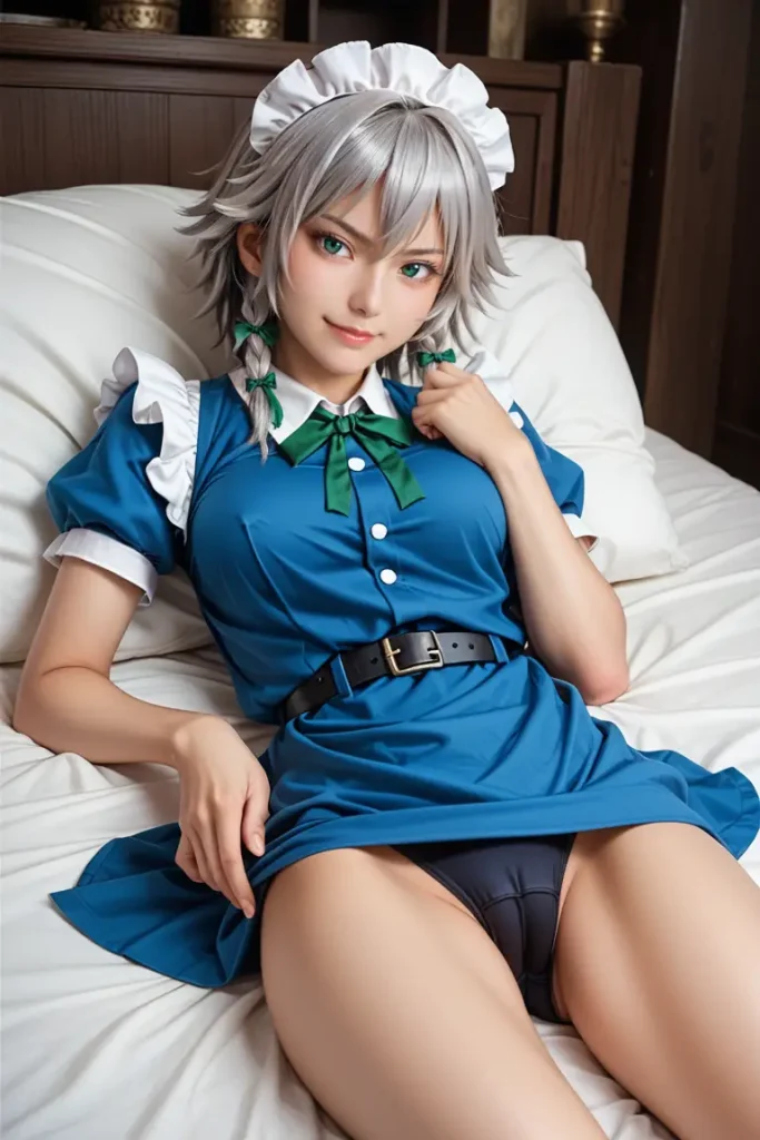 東方の十六夜咲夜のコスプレしたお姉さんのエッチなグラビアが見れるAIエロ画像92枚目