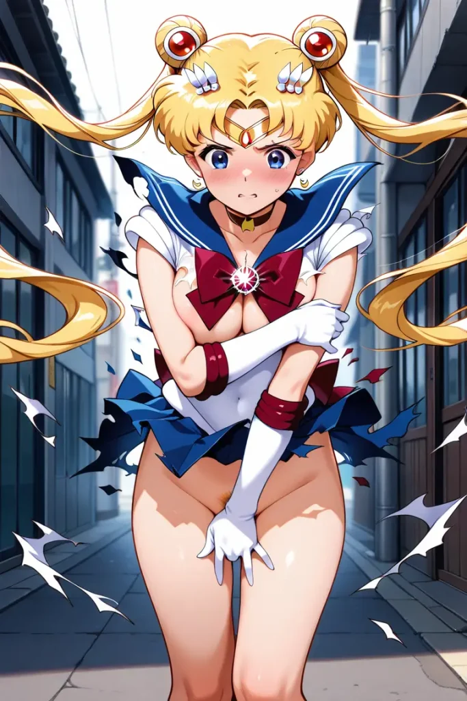 セーラームーンの服が弾けて破れるAIエロ画像1枚目