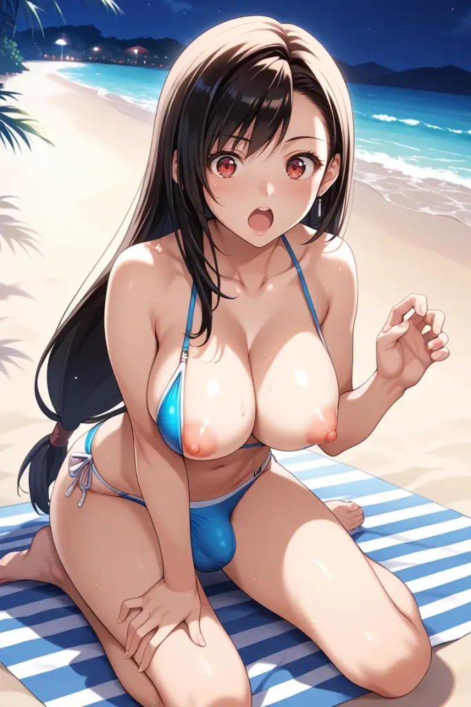 ふたなりティファのチ〇コがでかすぎてもっこりが隠しきれないAIエロ画像21枚目