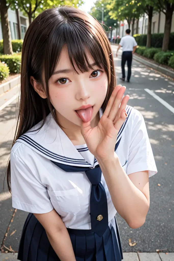女子高生がフェラチオ素振りで誘ってくるAIエロ画像38枚目
