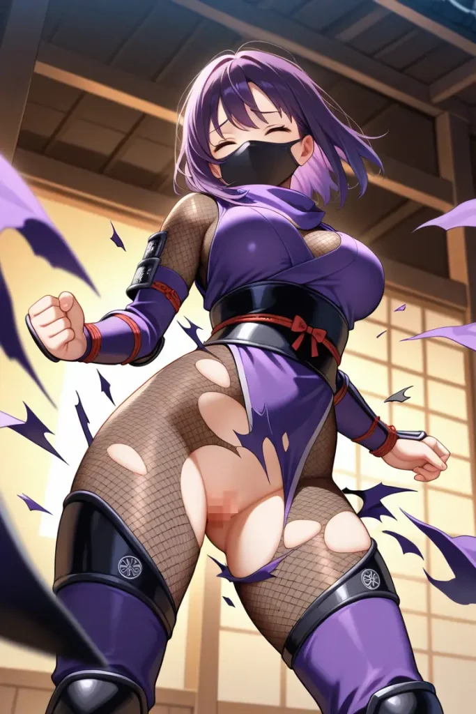 女忍者の服が破けるAIエロ画像40枚目
