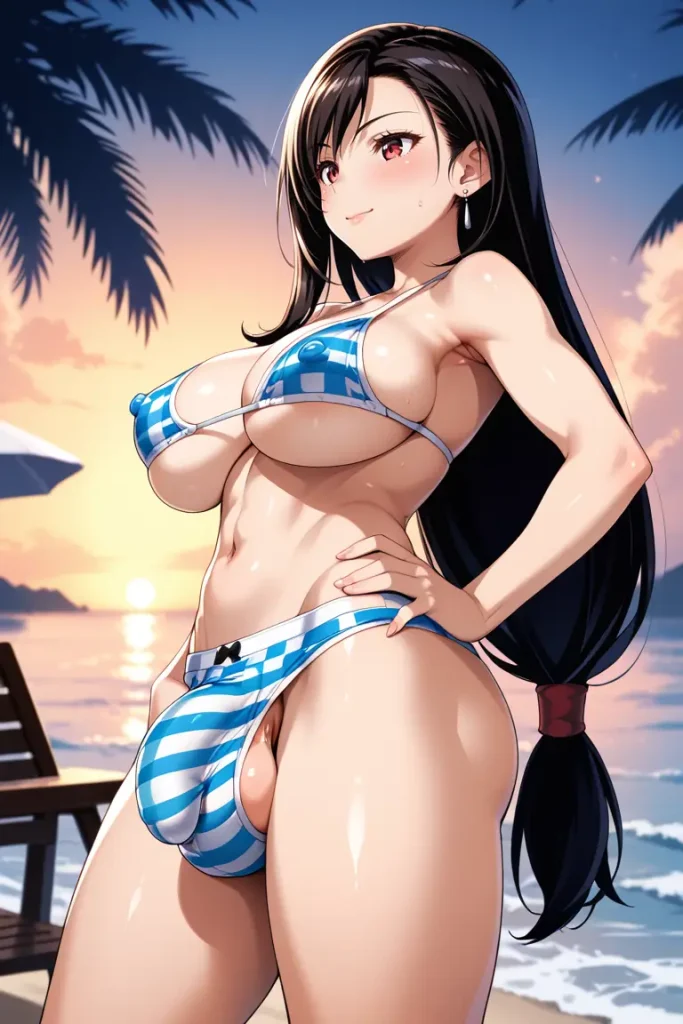 ふたなりティファのチ〇コがでかすぎてもっこりが隠しきれないAIエロ画像41枚目